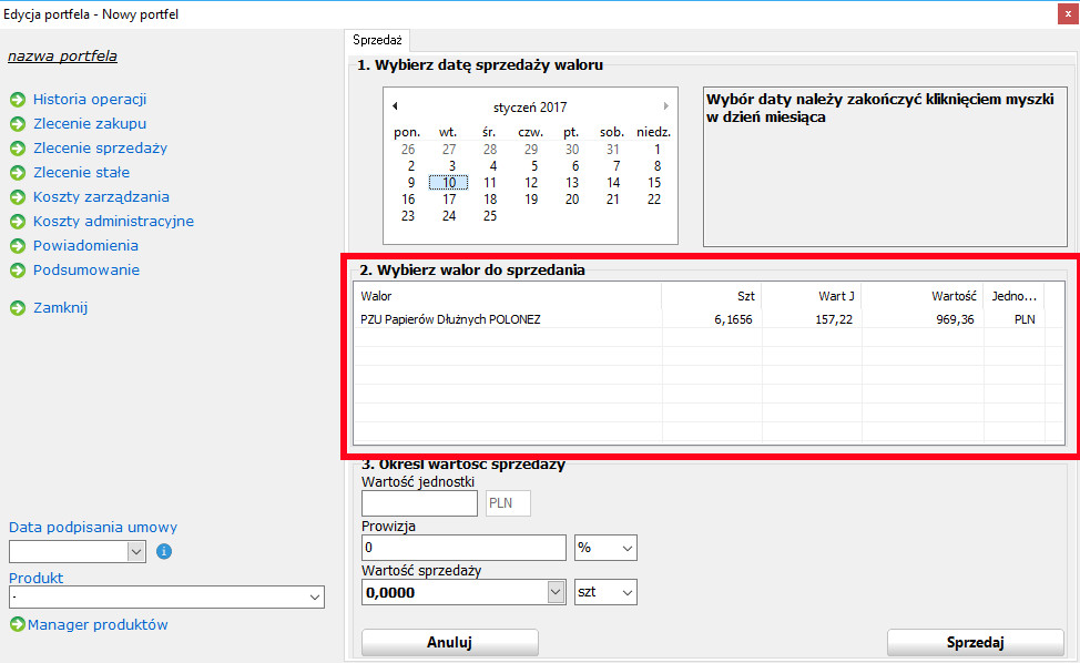 Wybór funduszu do zlecenia
