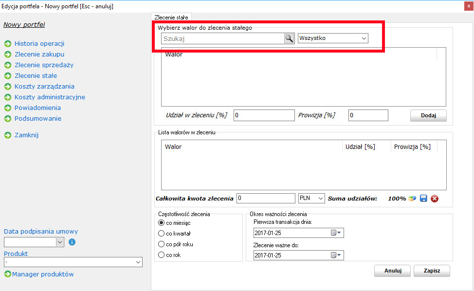 Wyszukiwanie funduszy do zlecenia stałego
