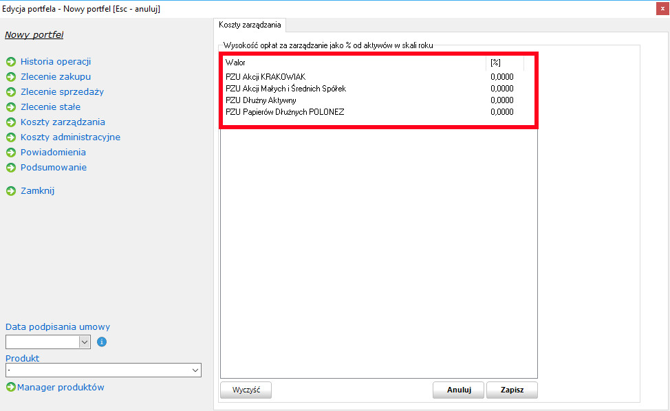 Lista funduszy występujących w portfelu