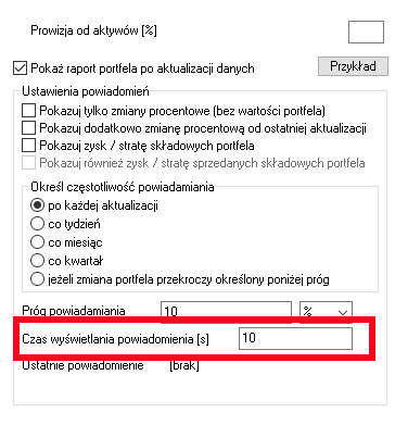 Czas wyświetlania powiadomienia