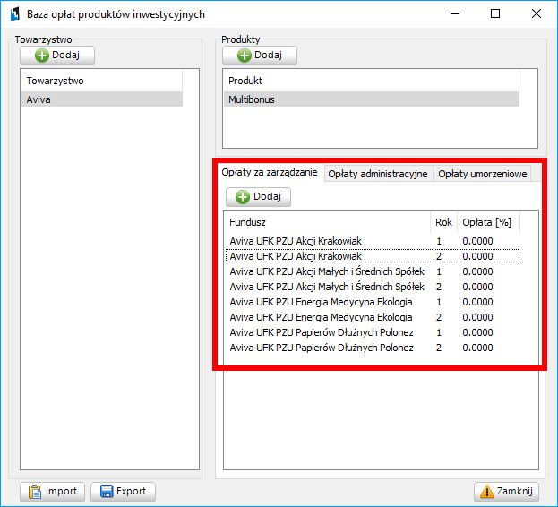 Definiowanie opłat za zarządzanie
