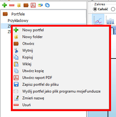 Portfele - Menu podręczne
