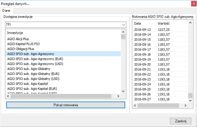 Przegląd wycen archiwalnych