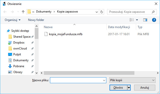 Odtwarzanie kopii zapasowej - wskazywanie pliku kopii
